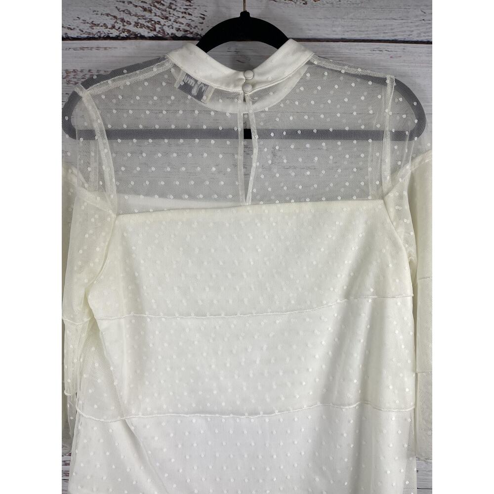 Show Me Your Mumu Blouse Women's SZ L Sheer Polka Dot Mock Neck Layered Mesh - Picture 5 of 6